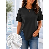  Dames zomer T-shirt met verkoelende eigenschappen – sneldrogend, ademend, effen T-shirt met asymmetrische zoom voor een casual look. &outdoor kleding