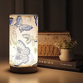 ieftine Lămpi de masă-Lampă de masă USB cu abajur din material textil – florală &amp;Design fluture albastru, lumină de noapte reglabilă în 3 culori, lampă decorativă ambientală pentru dormitor, living, noptieră, sufragerie