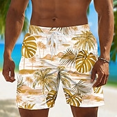 cheap Tropical Plants &amp; Flowers-Men's Coconut Tree Tropical Plants Swim Trunks Bathing Suits Swim Shorts Board Shorts Mid Waist Hawaiian Daily Beach Vacation Wear Side Pockets Mesh Lining Elastic Drawstring Waist Designer Clothing
