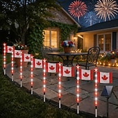 cheap 250th Anniversary Lights-8 Connected in 1 Solar American Flag Pathway Lights Red, White &amp; Blue Yard Glow for 250th Independence Celebration Patriotic Waterproof LED Outdoor Garden Decorations for 4th of July, Memorial Day