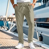 voordelige Vakantie-Voor heren Linnen broek Broek Zomerbroek Strandbroeken Trekkoord Elastische taille Recht been Effen Comfort Ademend Casual Dagelijks Feestdagen Modieus Klassieke Stijl blauw Zwart
