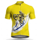 voordelige Heren shirts-Heren Wielrenshirt Tekenfilm Korte mouw Fietsen Shirt Kleding Bovenlichaam met 3 achterzakken UV-bestendig Sneldrogend Met zakken Rits Aan De Voorzijde Sport Geel Kleding