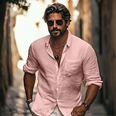 voordelige Straat-Voor heren Overhemd Linnen overhemd Zomer overhemd Strand hemd Overhemd met knopen Overhemden zonder broek Effen Casual Dagelijks Zwart Wit Lichtgroen Blozend Roze Lange mouw Strijkijzer Zomer Lente