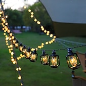 economico Luci solari da esterno-Luci a stringa solari retrò a cherosene con LED, impermeabili, per giardino, 6,5 m, 30 LED, ideali per vacanze, campeggio all'aperto, tende, matrimoni, cortili, balconi, festival di Ramadan, feste di