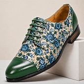 cheap Elemental Dress Shoes-Men's Blue Floral Oxford Shoes Lace-Up Dress Shoes Elegant Statement Footwear for Wedding Guests, Banquets, Parties, Prom and Formal Evening Wear