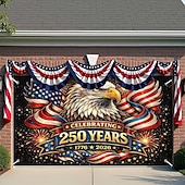 baratos 250º Aniversário-Capa decorativa para porta de garagem comemorativa do 250º aniversário - águia-careca patriótica e bandeira americana, banner para o 4 de julho - capa para porta de garagem para decoração da festa do Dia da Independência de 2026, 2,4 x 2,1 m