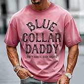 cheap Men's Funny T shirts-Men's Blue Collar Daddy Dirty Hands Busy Nights Cotton Acid Wash Shirt Heavyweight T-shirt Short Sleeve T shirt DTG Crew Neck Shirt Fashion Daily Street Holiday Clothing