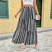 cheap Vacation Skirts-Women's Vacation Skirt Elegant Fashion Maxi High Waist Skirts Daily Beach Black Summer