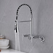 halpa Kitchen Faucets-Kitchen faucet - Two Handles Two Holes Electroplated / Painted Finishes Pull-out / Pull-down / Standard Spout / Tall / High Arc Wall Mounted Modern Contemporary Kitchen Taps