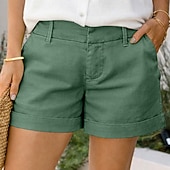 voordelige Bodems-Dames Katoenen linnen shorts Korte broek Zomer korte broeken Strandshorts Vakantie Modieus Basic Korte Medium Taille Effen Kleur Effen Zak Comfort Zacht Ademend Inelastisch Streetwear Strand