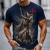 Per uomo Cavalieri Templari Croce Maglietta Manica Corta maglietta Stampa 3D Girocollo Camicia Religioso Streetwear Festa oscura Borgogna Cachi Blu scuro Tutte le stagioni Abbigliamento S M L XL XXL