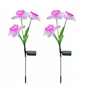 abordables Éclairages pour allées-Lot de 2 nouveaux poteaux solaires pour narcisses, émettant une lumière chaude avec un effet de dégradé de couleurs sur les pétales. Idéal pour décorer un jardin, une cour ou une pelouse.