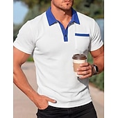 abordables Polo classique pour homme-Homme Chemises Polo Gaufre Polo Occasionnel Rue Revers Manche Courte Basique Moderne Bloc de Couleur Avec Poches Poids Léger Été Printemps Coupe régulière Noir Blanche Bleu Roi Vert Kaki Chemises