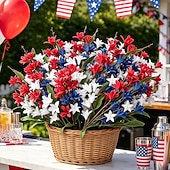 July 4th Patriotic Outdoor Decoration, 6pcs Red, White & Blue Artificial Flowers, Outdoor Faux Floral Arrangements for Independence Day, Memorial Day, Anniversary, Courtyard, Porch, Dining Table