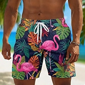  Homme Flamant rose Cocotier Maillots de bain Maillots de bain shorts de bain Shorts de Surf Taille Moyenne Hawaïen Quotidien Vacances à la Plage Poches Latérales doublure en maille Taille élastique