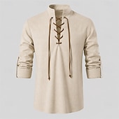 baratos Tops-Medieval Renascentista Camisa Pirata Viking Mistura com algodão e linho Fantasia Homens Viking Pirata Dia Das Bruxas Carnaval Espetáculo LARP Ren Faire Adulto Camisa