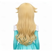 baratos Perucas de personagens de filmes-Peruca loira de princesa para fantasia de cosplay infantil, peruca longa e ondulada.
