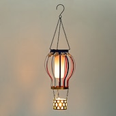 זול אורות נתיבים ופנסים-Outdoor Solar Hanging Lantern, Waterproof Metal Hot Air Balloon Decor with Flickering Flame LED, Patio Garden Porch Tree Balcony Fence Party Wedding Ambient Lighting