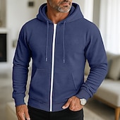abordables sweats à capuche basiques pour hommes-Homme Sweat à capuche Sweat à capuche zippé intégral Rouge vin Noir bleu marine Gris Clair Gris foncé À capuche Uni Zip Up Occasionnel Quotidien Sport &amp; Loisir Streetwear Frais Vêtements de sport