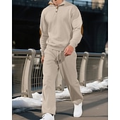 cheap Tracksuits-Men's Tracksuit Jogging Suit Workout Suits Drawstring with Pocket Solid Colored Athletic Clothing Set Fall Black White Outdoor Travel Sports Windproof Warm Breathable Long Sleeve Sport Activewear