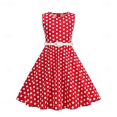 cheap Dresses-1950s Retro Vintage Rockabilly Tea Length Dress Swing Dress Flare Dress Sleeveless Polka dots Fit &amp; Flare Fancy Dress Girls' Masquerade Tea Party Casual Daily Kid's Dress Belt Spring &amp; Summer