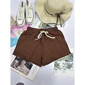 cheap Hot Shorts-Women's Cotton Shorts Fashion Streetwear Casual Short High Waist Plain Pocket Elastic Waistband Comfy Comfort Soft Stretchy Outdoor Vacation Street Dark-Gray Apricot Khaki Black Summer Spring Loose