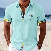 cheap Tropical Plants-Men's Coconut Tree Tropical Plants Shirt Summer Hawaiian Shirt Tropical Shirts Short Sleeve Hawaiian Casual Holiday Beach Wear Summer Spring Turndown 3D Print Button Up Shirts Blue Yellow Pink Green