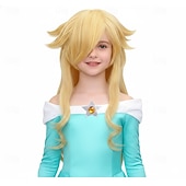 baratos Perucas de personagens de filmes-Peruca loira de princesa para fantasia de cosplay infantil, peruca longa e ondulada.