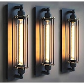 cheap Indoor Wall Lights-Wall Light Fixture Industrial Tube Ceiling Light with Metal Cage in Black Single Edison Flute Light for Hallway Porch Cabinet