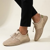 abordables Chaussures Décontractées à Lacets-Baskets beiges décontractées pour homme, à lacets, légères, respirantes et confortables, en maille, basses, idéales pour le quotidien, les voyages, les trajets domicile-travail et les sorties du week-end.