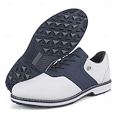 abordables Zapatos de Golf para Hombres-Zapatillas de golf impermeables sin tacos para hombre, con cordones, de microfibra con aspecto de piel y suela de goma antideslizante.