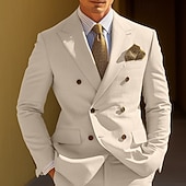 voordelige Heren Klassieke Blazers-Voor heren Afstuderen Blazer Cocktail kledij Smoking liiketoiminta Bruiloft Modieus Casual Lente &amp; Herfst Polyester Effen Zak Knop Casual / Dagelijks Dubbele rij knopen Blazer Geel Bordeaux