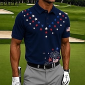  4 luglio 2026 250° Per uomo Stelle Golf Polo Sportivi Manica Corta Magliette polo Camicie con Colletto Casual Athleisure Stampa 3D Bottoni Tessuto retato traspirante Primavera & Estate Nero Bianco