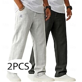 economico Classico-Per uomo Pantaloni di Lino Pantaloni Pantaloni Estivi Pantaloni Larghi Coulisse Elastico in vita Gamba Dritta Semplice Leggero Traspirante Lunghezza intera Casuale Quotidiano All'aperto Vacanza Moda