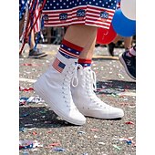  Witte, patriottische canvas sneakers voor dames met hoge schacht – veterschoenen met Amerikaanse vlag voor Onafhankelijkheidsdag en parades &casual streetwear