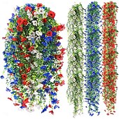 baratos Flor artificial-Conjunto de 12 flores artificiais patrióticas vermelhas, azuis e brancas para pendurar, decoração de varanda em comemoração ao 4 de julho, 250º aniversário da independência, arranjo floral para o Dia
