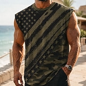  4 de julio de 2026, 250 aniversario Hombre camuflaje Bandera de EE. UU. Camisetas Interiores Sin Mangas Camiseta Impresión 3D Cuello Barco Camisa Patriótico Diario Calle Marrón Verde Trébol Caqui