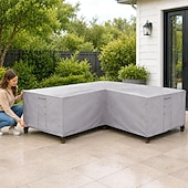 abordables Fundas para Muebles de Patio-Funda para muebles de jardín, funda para sofá esquinero en forma de L, funda impermeable para sofá de ratán, para muebles de jardín, conjunto de asientos, sofá esquinero, conjunto de salón esquinero,