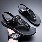 abordables Sandalias casuales-Sandalias marrones de tiras para hombre con estampado de cocodrilo, ligeras y cómodas, ideales para vacaciones, viajes, uso en resorts, ocio diario y relajación en climas cálidos.