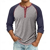 abordables T-shirt Henley décontracté-Homme Chemise Henley T-shirt T-shirt de base-ball manche longue Bloc de Couleur Designer Basique Classique Manche raglan Henley Occasionnel Quotidien Extérieur Été Printemps Automne Bleu Noir bleu