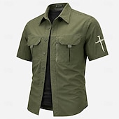 cheap Men's Western Shirts-Men's Cross Fishing Shirts Cargo Shirt Utility Shirt Short Sleeve Sports &amp; Outdoors Tactical Outdoor Streetwear Spring &amp; Summer Shirt Collar Quick Dry Mesh Black Light Green Army Green Navy Blue Brown