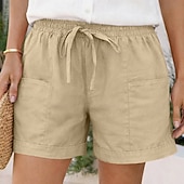 billige Bukser-Dame Shorts Sommershorts Strandshorts Ferie Mote Fritid hverdag Kort Høy Midje Helfarge عادي Snorer Lomme Elastisk midje Komfort Myk Pustende Uelastisk Gateklær Strand Ferie Mørkebrun Grønnblå Svart