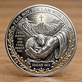 abordables Fournitures pour fêtes-Pièce commémorative biblique, inspirée d'Isaïe 46:4, représentant un agneau. Jeton religieux inspirant, idéal pour la prière, le baptême, l'église ou comme souvenir chrétien.