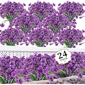 abordables Flores artificiales-24 paquetes de flores artificiales para exteriores resistentes a los rayos UV, flores de primavera para macetas de exterior, decoración para bodas, hogar, jardín, patio, porche (8 colores)
