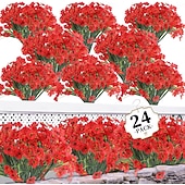 abordables Flores artificiales-24 paquetes de flores artificiales para exteriores resistentes a los rayos UV, flores de primavera para macetas de exterior, decoración para bodas, hogar, jardín, patio, porche (8 colores)