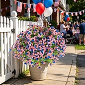 baratos Flor artificial-12 ramos de flores artificiais patrióticas com folhas de eucalipto, decoração vermelha, branca e azul para o 250º aniversário dos EUA, Dia da Memória e Dia dos Veteranos.
