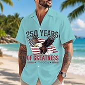 economico Magliette Patriottiche 250-Camicia a maniche corte da uomo per il 250° anniversario con bottoni aquila patriottica bandiera americana top estivo per le vacanze