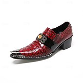 voordelige Mocassins de couro premium-Men's Red Croc-Embossed Strap Dress Shoes Pointed-Toe Statement Formal Footwear for Stylish Men, Weddings, Banquets, Parties and Stage Events