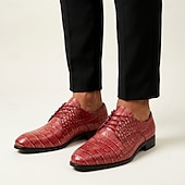 cheap Derby Shoes-Men's Red Crocodile-Embossed Oxford Dress Shoes, Lace-Up Formal Business Shoes for Gentlemen, Wedding, Party, Banquet and Office Occasions