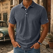 baratos Polo Clássico Masculino-Camisas Polo Masculinas SoftFade™ 100% Algodão Camisa Lavagem Ácida Casual Férias Colarinho Curto Moda Básica Lisa Texturizada Botões Vintage Verão Primavera Azul Marrom Verde Cinza